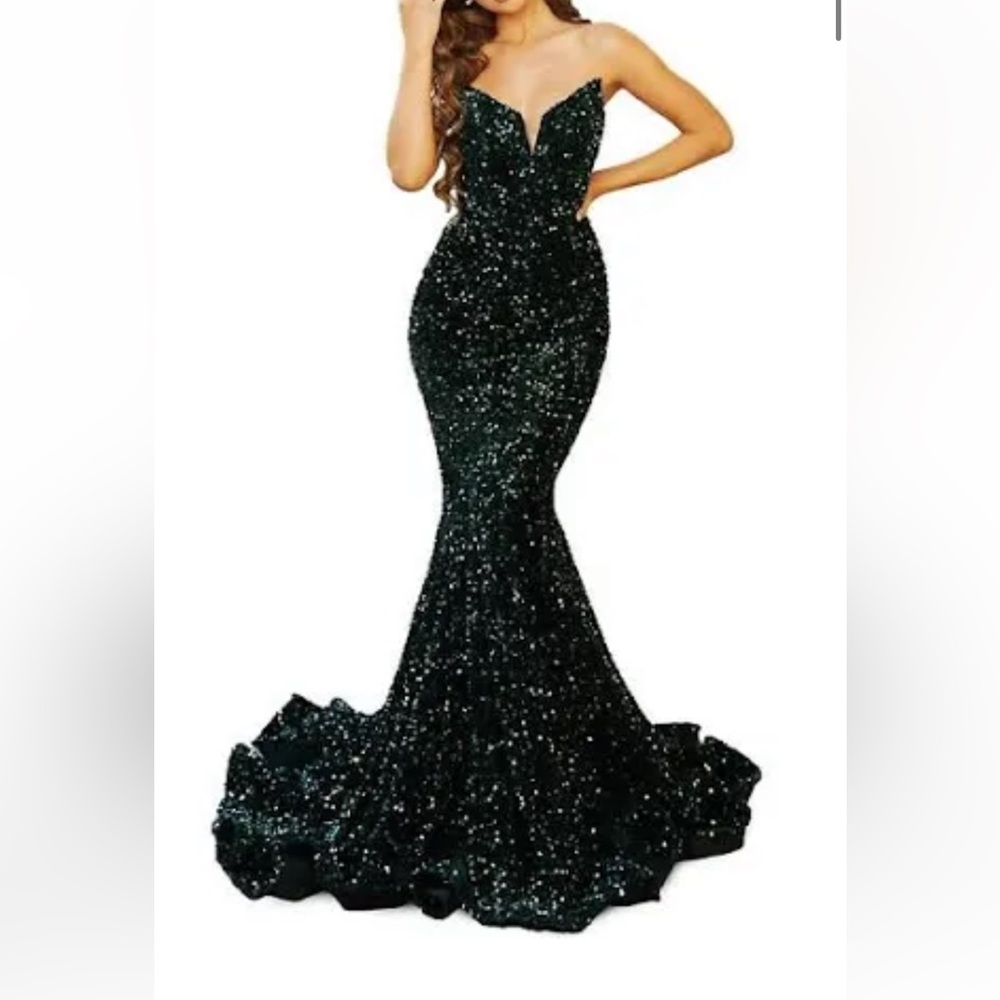 Long green sequence dress